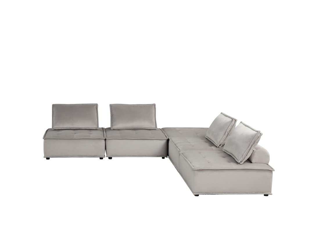 Lilola Home Anna Light Gray Velvet 5 Pc Sectional Sofa
